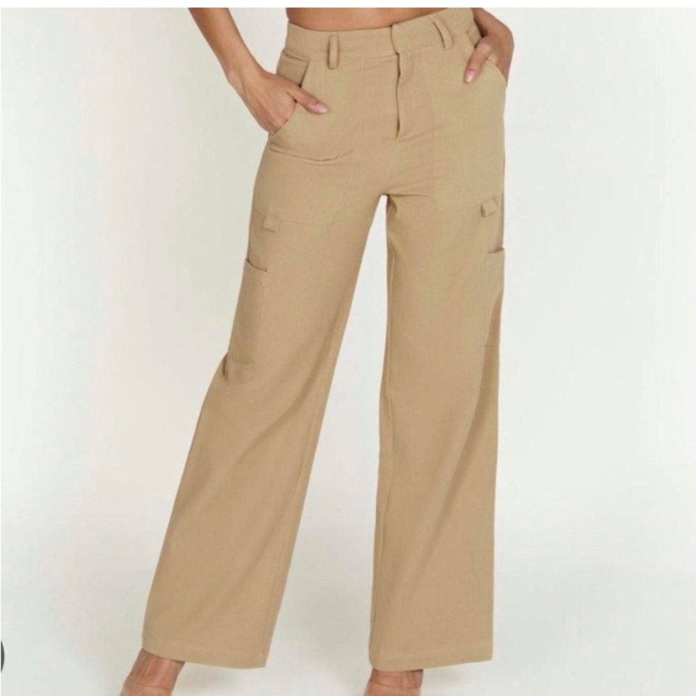 Meshki Size XXL Vicky Stone Khaki High Waist Wide Straight Cotton Cargo Pant